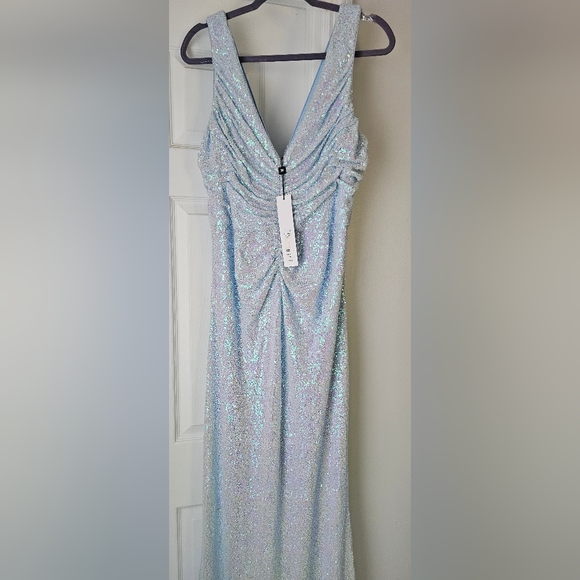 Badgley Mischka Sequined Ruched Gown Dress Color Blue Size 16